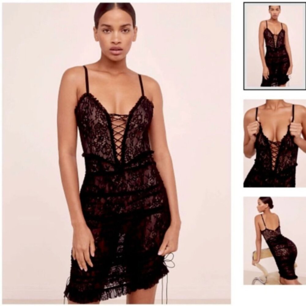 For Love And Lemons for Victoria's Secret Gracie Lace Slip Dress in Black